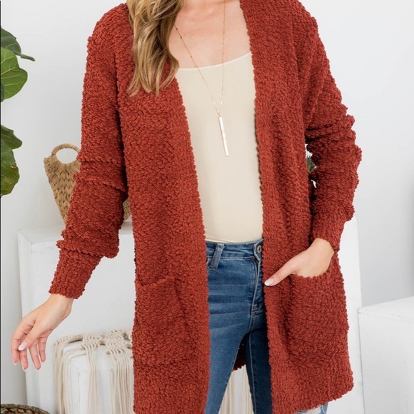 Dark Rust Popcorn Sweater Cardigan 